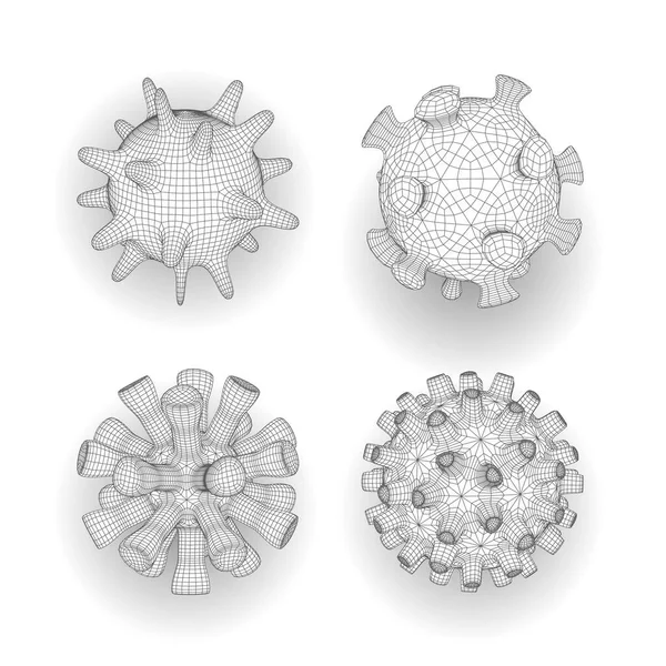 Set Different Polygonal Viral Cells Coronavirus Linear Outline Polygon Mesh — Stock Vector