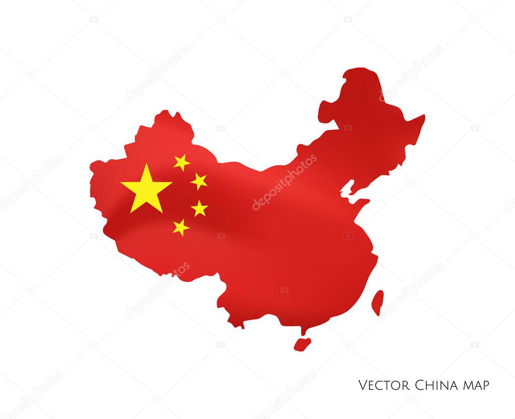 Image of a vector China with Flag of country in white background. Asia. Vector illustration. EPS 10