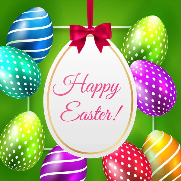 Felices Huevos Pascua Texto Sobre Fondo Color Con Ilustración Vector — Vector de stock