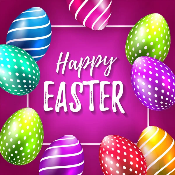 Üzerinde Mutlu Paskalya Harfleri Olan Gerçekçi Renkli Boyutlu Yumurtalar Olan — Stok Vektör