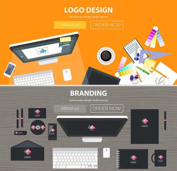 Branding Logodesign Flache Illustrationskonzepte Ansicht Von Oben Moderne Flache Designkonzepte — Stockvektor
