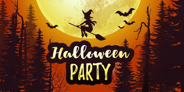 Vector Stock Halloween Party Poster Banner Big Full Moon Dark — 스톡 벡터