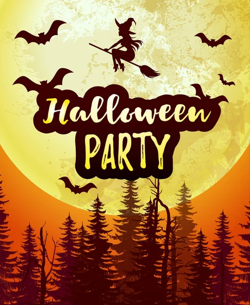 Vector Lager Halloween Party Plakat Banner Mit Großen Vollmond Und — Stockvektor