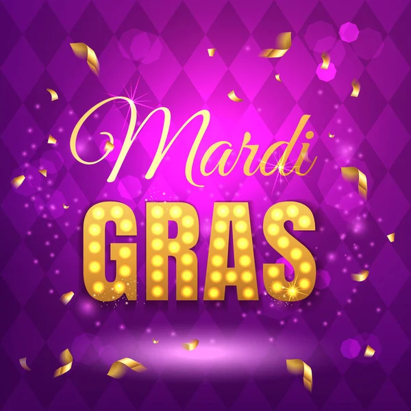 Ilustración Tipográfica Vectorial Belleza Del Mardi Gras Fondo Púrpura Con — Vector de stock