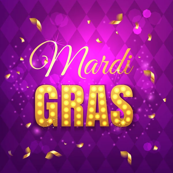 Ilustración Tipográfica Vectorial Belleza Del Mardi Gras Fondo Púrpura Con — Vector de stock