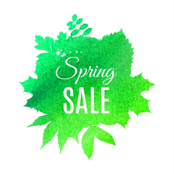 Spring Green Leaf Foliage Watercolor Spring Sale Web Banner Poster — Stock Vector