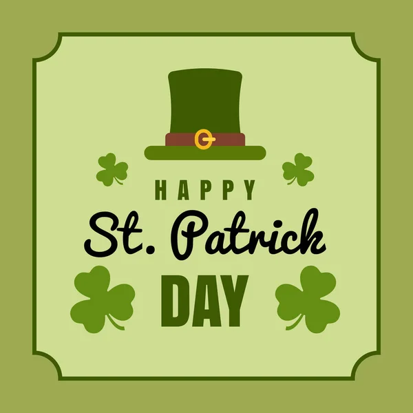 Vector Happy Saint Patrick Day Glückwunschkarte Mit Kobold Hut Und — Stockvektor