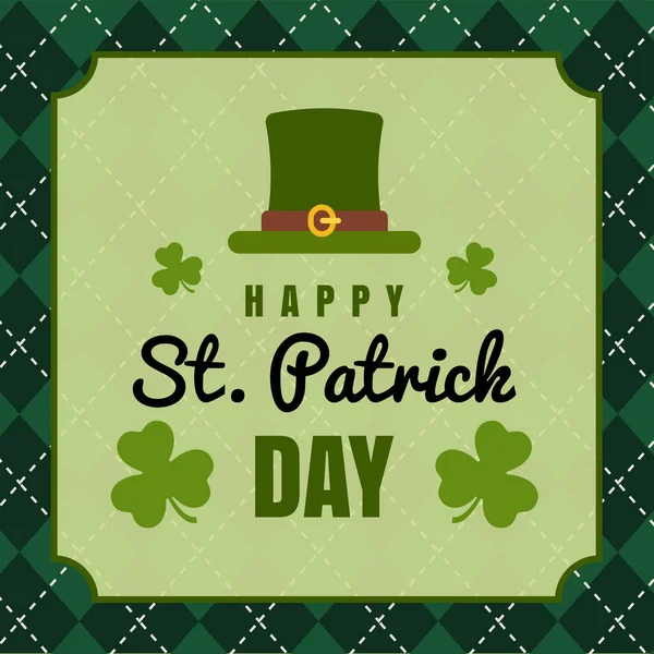 Vector Happy Saint Patrick Day Wenskaart Met Kabouter Hoed Shamrock — Stockvector