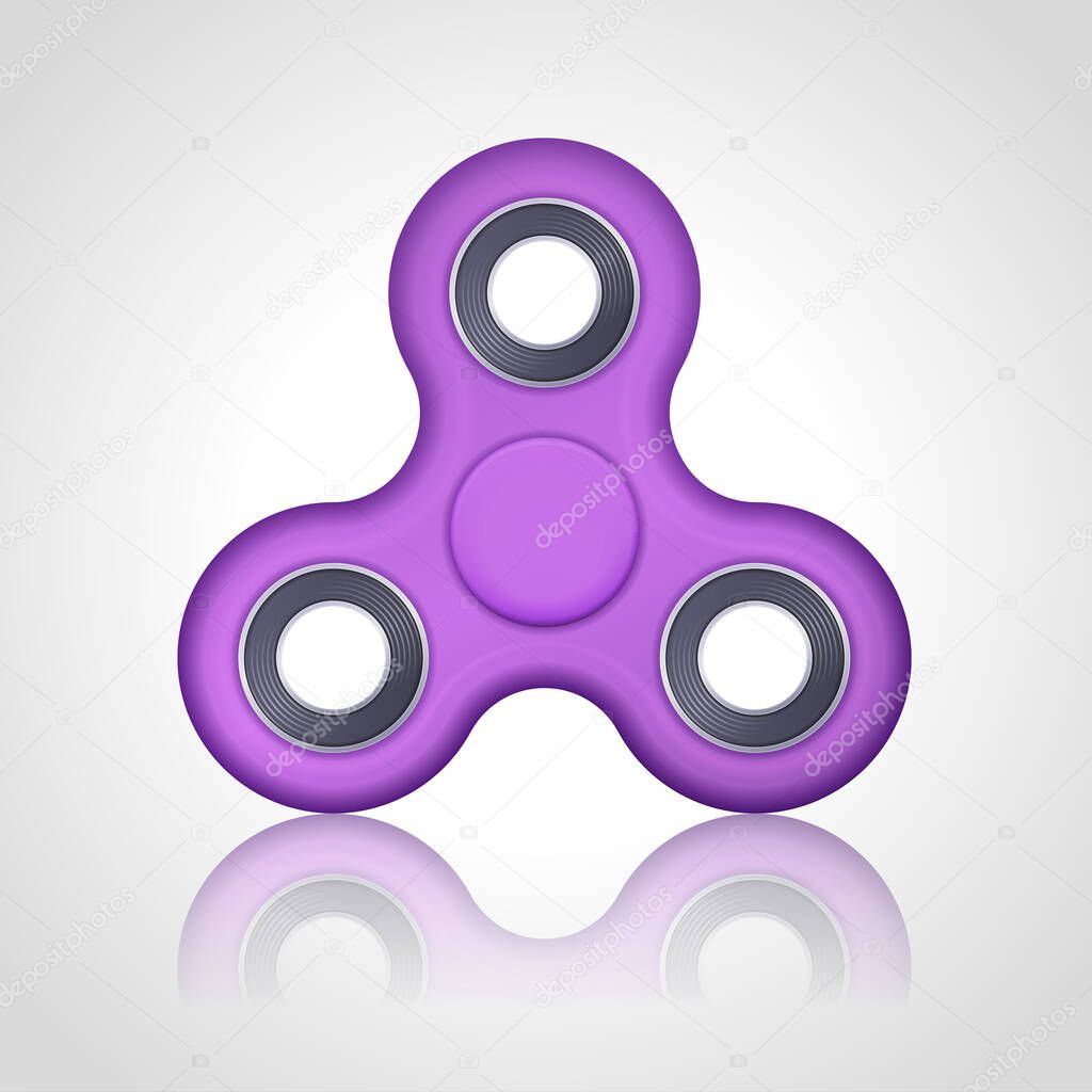 Vector realistic purple hand fidget spinner toy stress relieving on white background. Anti stress and relaxation fidgets illustration. EPS 10