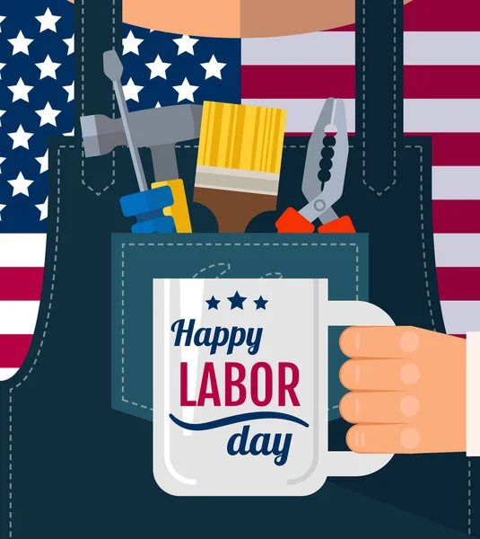 Happy Labor Day Greetings Cards Poster Banner Flyer Worker Denim — Stock Vector