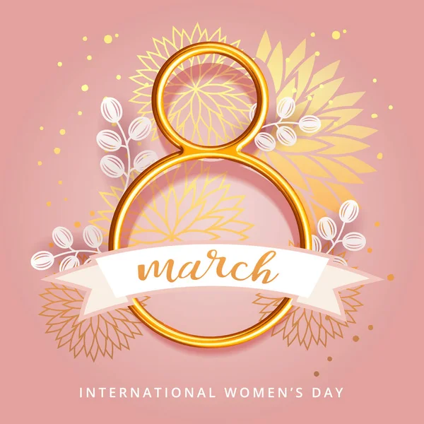 Marzo Tarjeta Felicitación Diseño Del Día Internacional Mujer Con Letras — Vector de stock