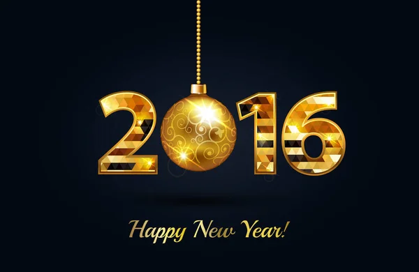 Szczęśliwego Nowego Roku 2016 Złotym Świątecznym Balem — Wektor stockowy