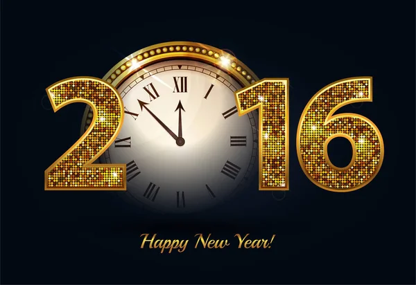 Vector 2016 Szczęśliwego Nowego Roku Tle Złotym Zegarem — Wektor stockowy