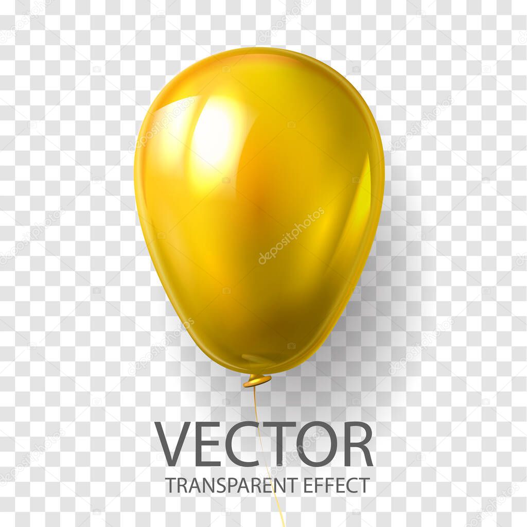 Realistic 3D yellow gold  balloon vector stock illustration isolated on transparent background. Glossy shine helium balloon for wedding, Birthday celebration, party, grand opening, sale promotion