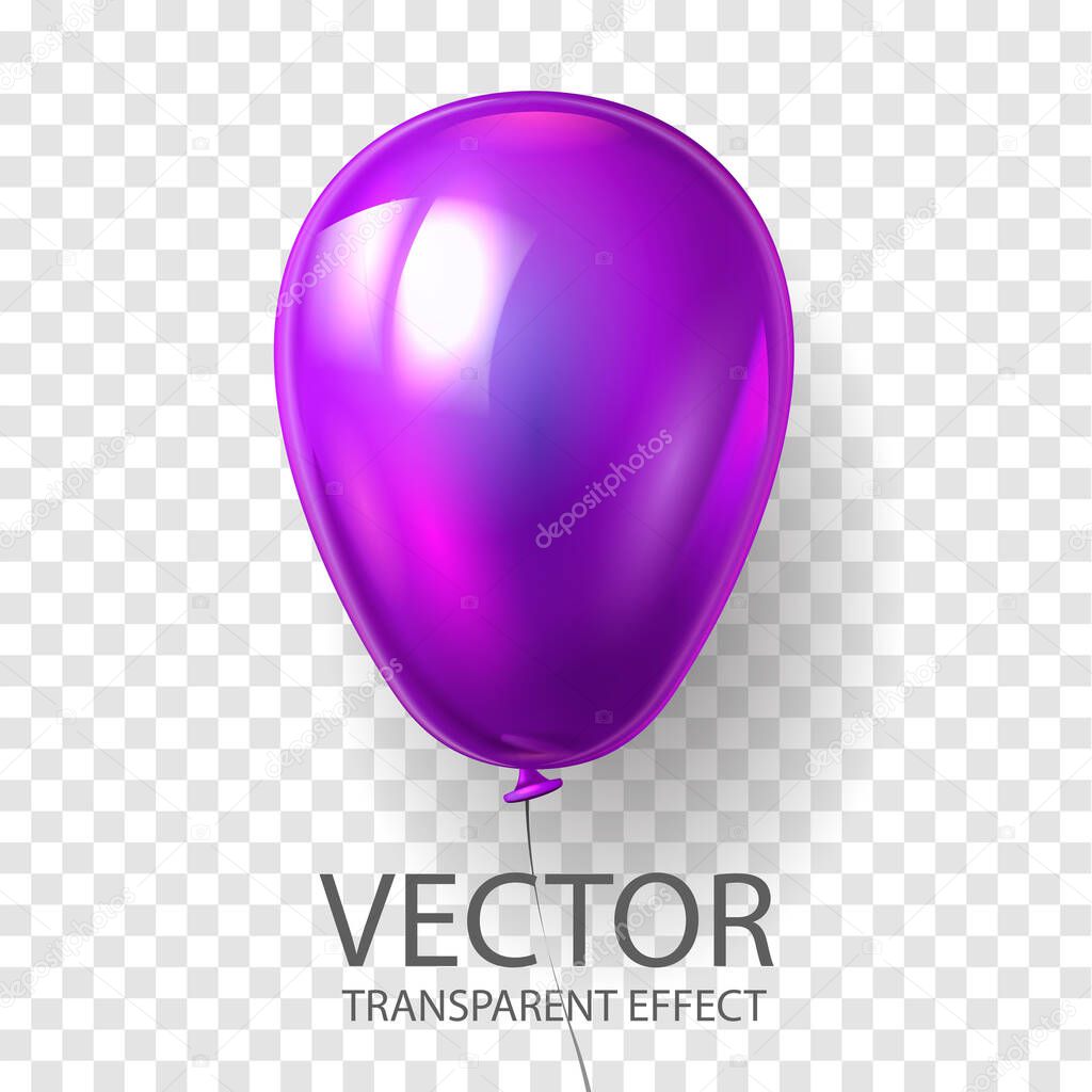 Realistic 3D render purple balloon vector  illustration isolated on transparent background. Glossy shine helium balloon in violet color for Birthday celebration, party, grand opening, sale promotion