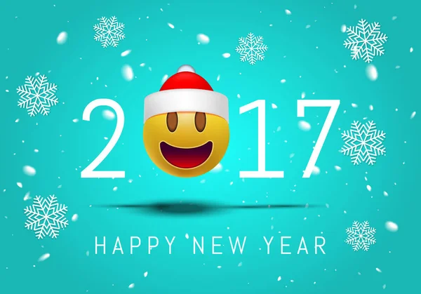 Happy New Year 2017 Cute Smiling Emoji Face Santa Claus — стоковый вектор