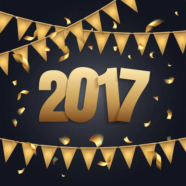 Новым 2017 Годом Фоне Черно Золотого Цвета Флаги Гирляндами Конфетти — стоковый вектор