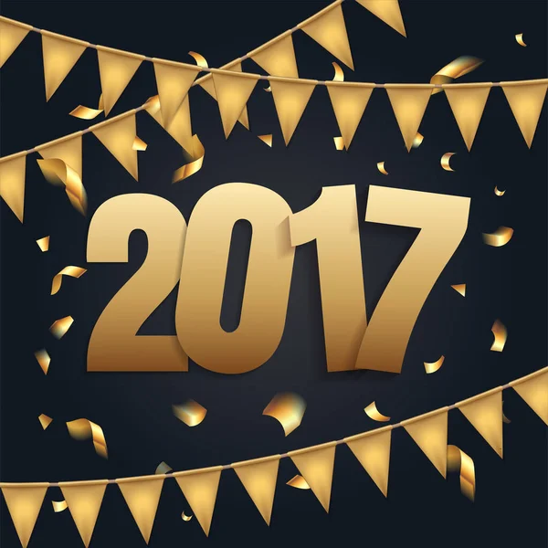 Новым 2017 Годом Фоне Черно Золотого Цвета Флаги Гирляндами Конфетти — стоковый вектор