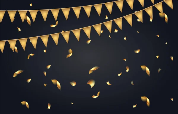 Векторні Ілюстрації Святкування Вечірки Фону Золоті Прапори Гірлянди Конфетті Золоті — стоковий вектор