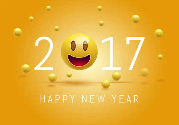 Happy New Year 2017 Cute Smiling Emoji Face Smiley Emoticon — стоковый вектор