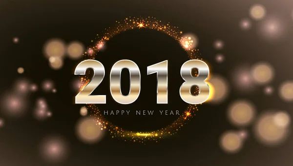 Feliz Ano Novo 2018 Brilhante Brilhante Brilhante Cartão Saudação Ouro — Vetor de Stock