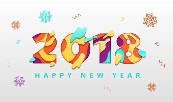 2018 Happy New Year Template Abstract Paper Cut Style Creative — Stock Vector
