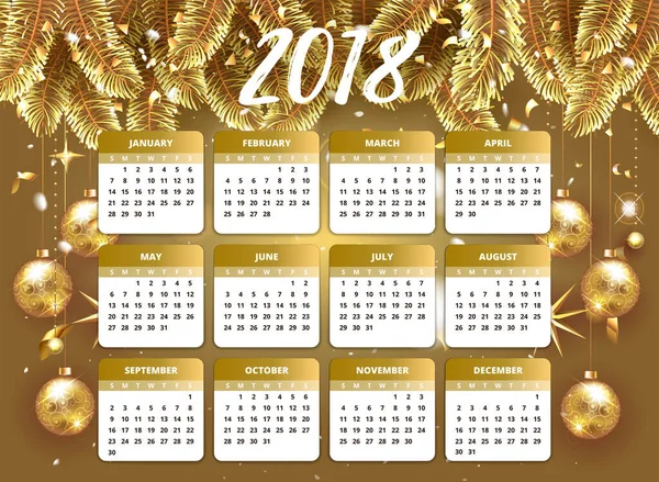 2018 Gelukkig Nieuwjaar Design Behang Met Kalender Planner Goud Roze — Stockvector