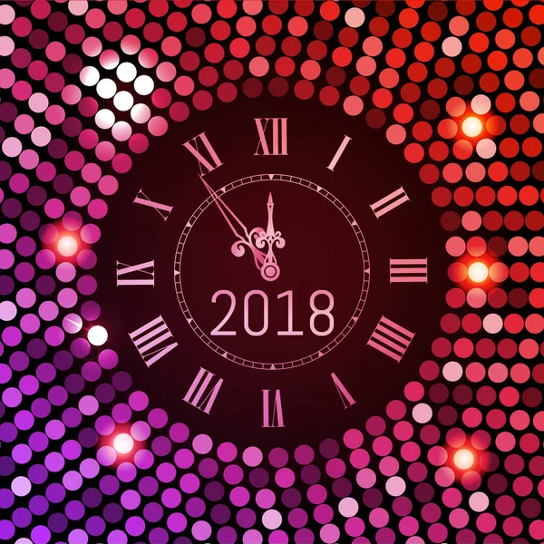 2017年新年庆祝活动背景 粉色亮片迪斯科模式背景与时钟编号2017 闪烁着梯度俱乐部的霓虹灯 祝新年快乐 高举节日的旗帜 Vectpr示例 — 图库矢量图片