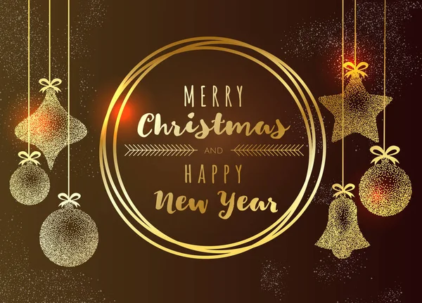 Feliz Natal Feliz Ano Novo Cumprimentando Cartão Vintage Ouro Bolas —  Vetores de Stock