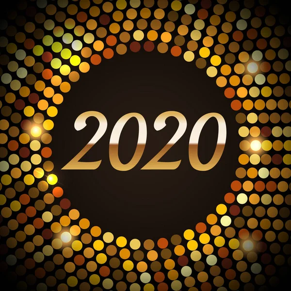 2020 Happy New Year Glowing Gold Background Disco Style Shining — Stock Vector