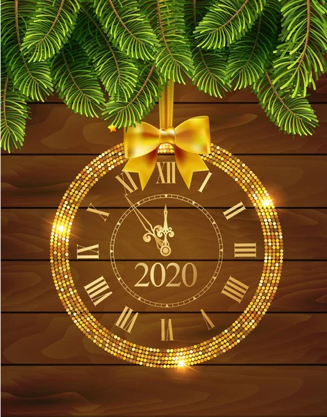 Vector 2020 Shiny New Year Golden Clock Gold Disco Circle — Stock Vector
