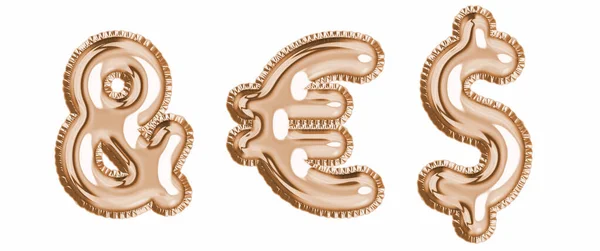Guld Folie Ballong Alfabetet Ställa Isoalted Ampersand Euro Dollar Tecken — Stock vektor