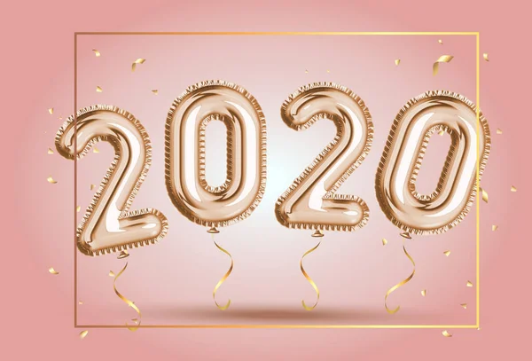 Happy New Year 2020 Frame Gold Foil Balloons Numeral 2020 — Stock Vector