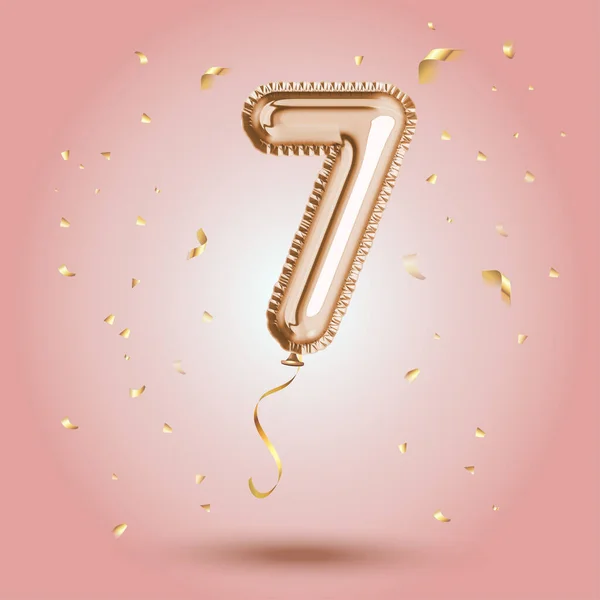 Elegant Pink Greeting Celebration Seven Years Birthday Anniversary Number Foil — Stock Vector