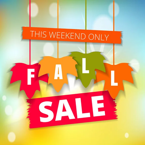 Autumn sale poster of discount promo web banner for fall seasonal shopping  with hanging maple leaf. Vector fall leaf sale tags for Shop market poster design. Offer template advertising.