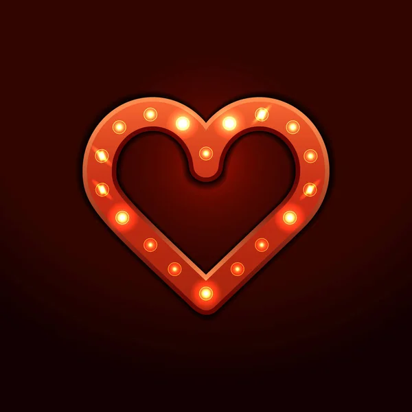 Πανό Λάμπας Αντίκα Retro Banner Καρδιά Λαμπερά Φώτα Εικονογράφηση Διανύσματος — Διανυσματικό Αρχείο