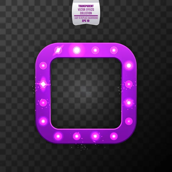 Retro Square Banner Shining Bulb Lights Casino Vegas Style Vector — Stock Vector