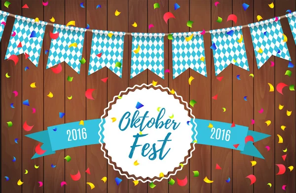 Guirlandas Oktoberfest Com Padrão Xadrez Azul Branco Letras Oktoberfest Com — Vetor de Stock
