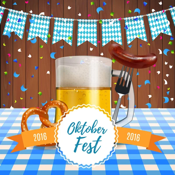 Cartel Del Oktoberfest Cartel Del Festival Cerveza Alemán Con Taza — Vector de stock