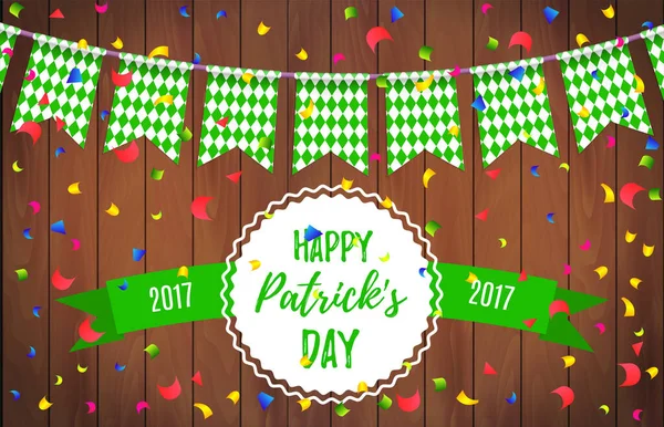 Happy Patrick Day Girlande Mit Grün Kariertem Muster Und Schriftzug — Stockvektor