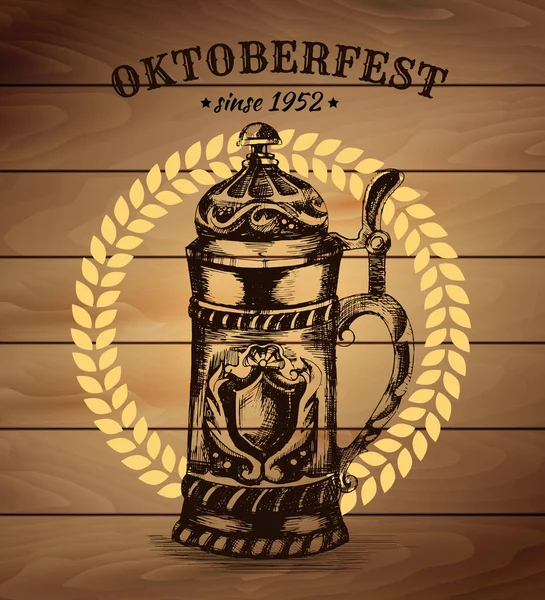 Handgezeichnete Vektorillustration Des Bierkrugs Traditionelles Oktoberfest Plakat Mit Bayerischem Bierkrug — Stockvektor