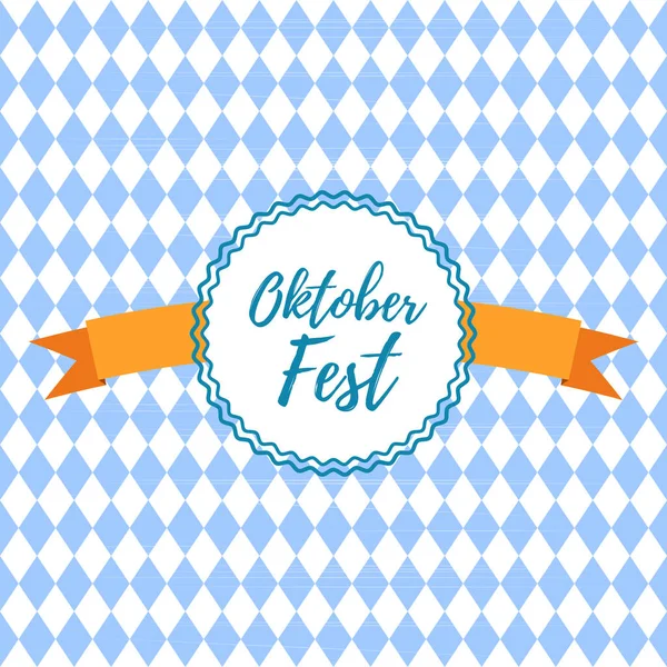 Oktoberfest Logotipo Selo Padrão Xadrez Azul Branco Letras Oktoberfest Com — Vetor de Stock