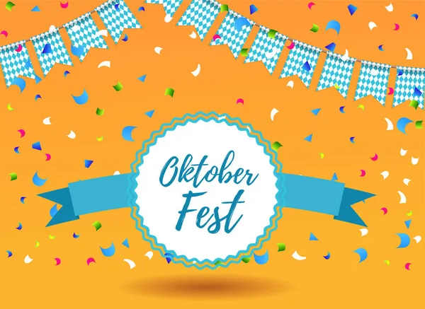 Oktoberfest Background Garlands Having Blue White Pattern Lettering Oktoberfest Logo — Stock Vector