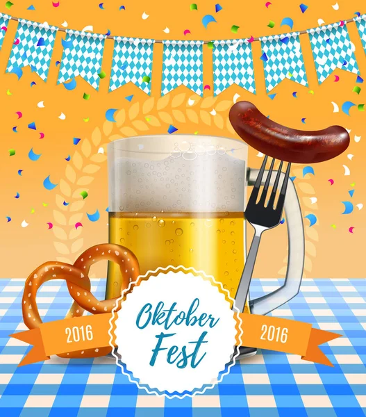 Cartel Del Oktoberfest Cartel Del Festival Cerveza Alemán Con Taza — Vector de stock