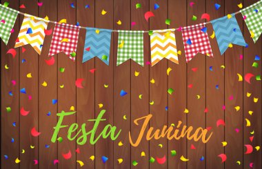 Festa Junina parti karşılama tasarımı. Festa Junina Brezilya Festivali. Folklor tatili. Festival ateşi. Vektör çizimi. Festa Junina - Haziran partisi... vektör illüstrasyonu. EPS10