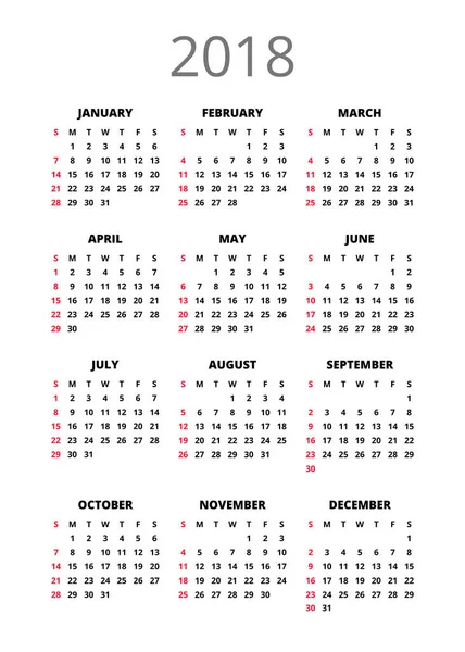 2018 Jaar Kalender Verticaal Boek Oriëntatie Vector Template Van Pocket — Stockvector