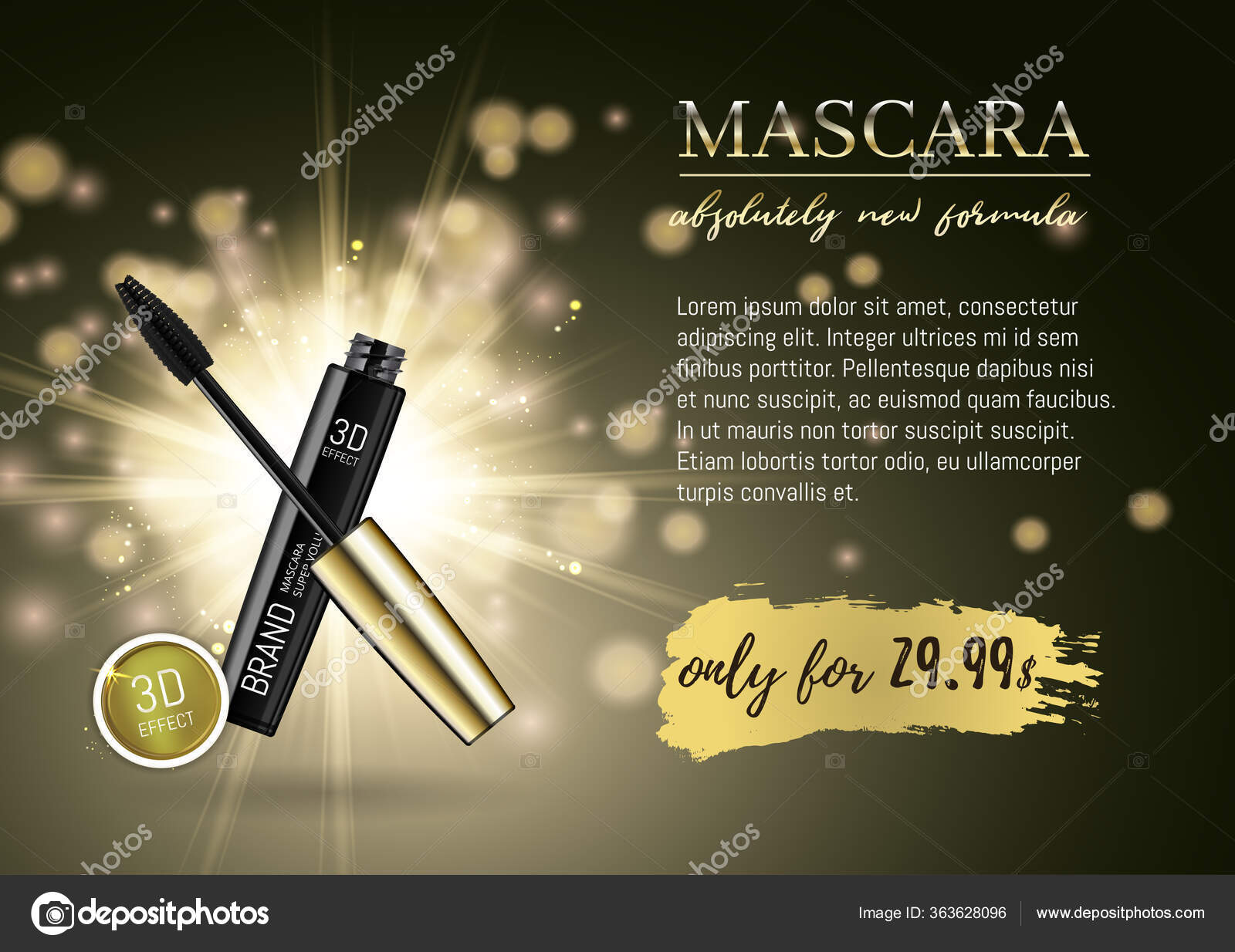 Luxury Mascara Ads Black Gold Package Eyelash Applicator Brush Mascaras