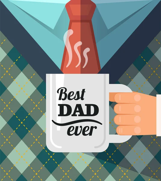 Szczęśliwego Dnia Ojca Gratuluję Filiżanki Kawy Najlepsza Pocztówka Taty — Wektor stockowy