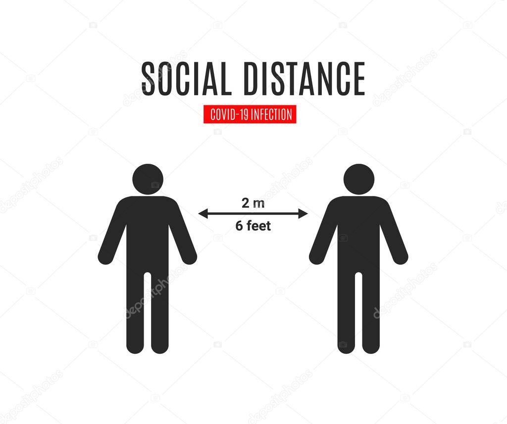 Keep distance sign. Social distancing Covid-19. Coronovirus epidemic protective equipment. Preventive measures. Steps to protect yourself. Keep the 1 meter distance. Vector illustration.