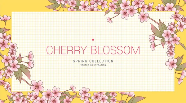 Floral Viseting Card Cherry Blossom Illustration Spring Flower Background Poster — стокове фото